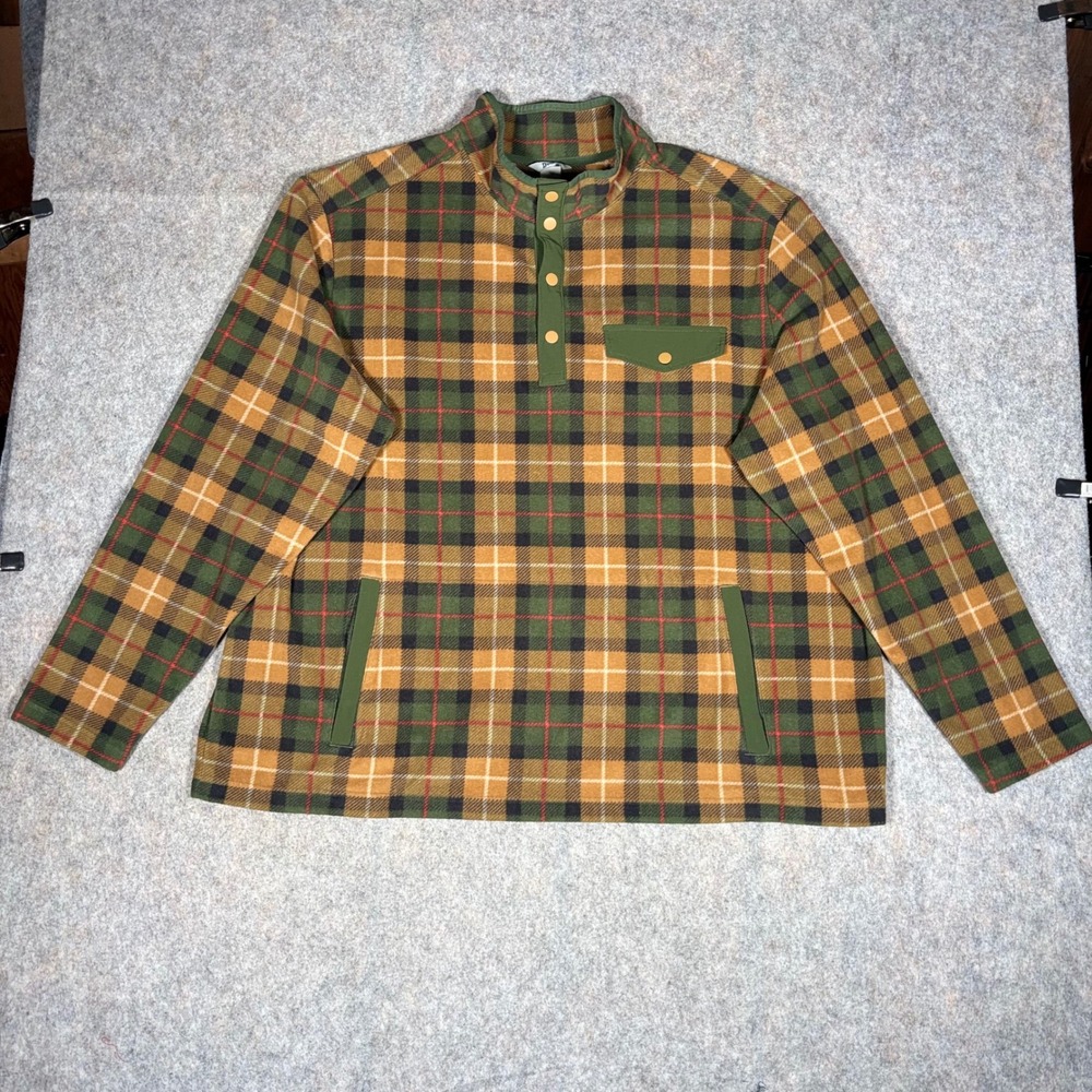 Duluth Trading Co Fleece Pullover Mens 2XL Green Plaid Snap Mock Neck 70914